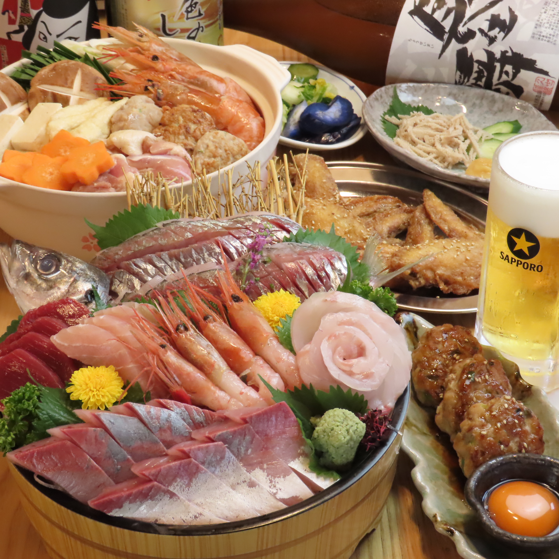 【120分飲み放題付】全9品豪華本マグロ入り刺身盛り＆ちゃんこ鍋●横綱コース